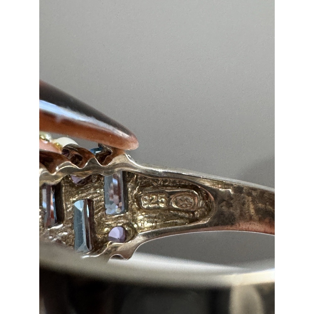 Sterling Silver  925 Simulated Blue‎ & Purple  Ring  Size 8 Topaz & Amethyst - Picture 13 of 14